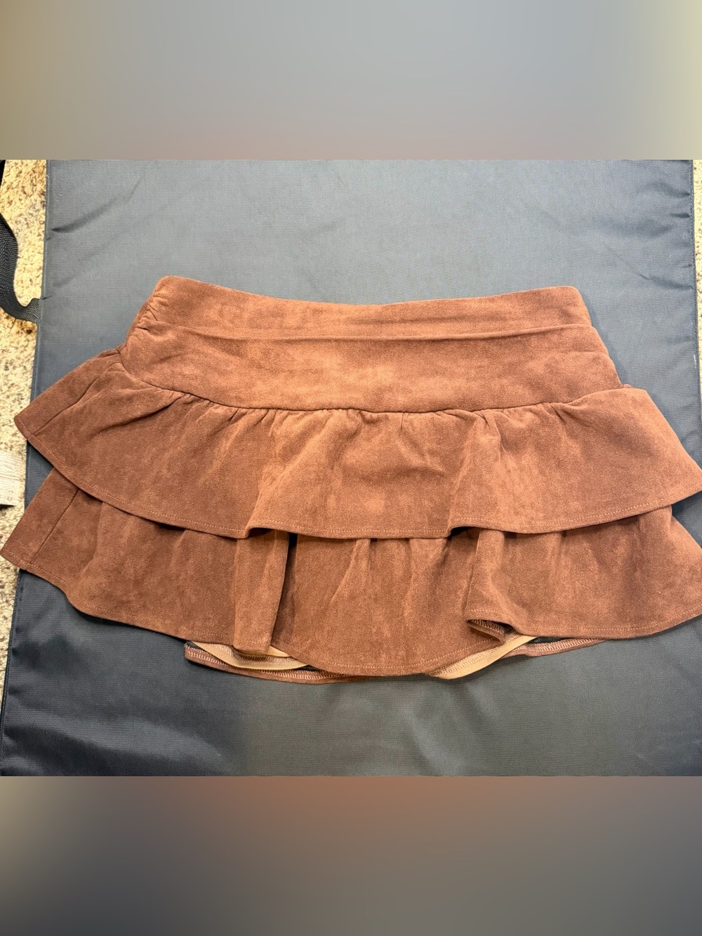 Cider Brown Suede Tiered Ruffle Mini Skirt